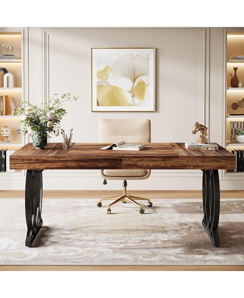 Tribesigns 63-Inch Executive Desk, Modern Office Computer Desk with Faux Marble Tabletop