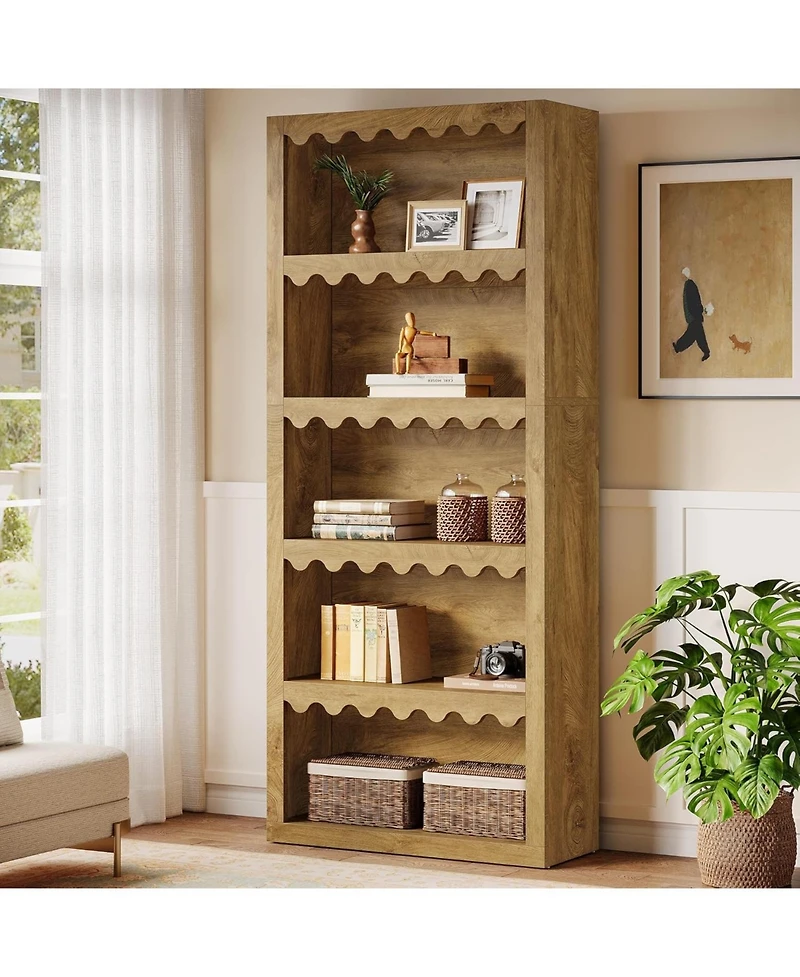 Tribesigns 5-Tier Open Bookcase, 70-Inch Tall Bookshelf with Scalloped Edges