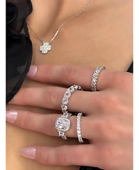 Suzy Levian Sterling Cubic Zirconia Pave Clover Solitaire Necklace