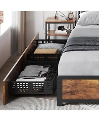 homfan Storage Bed Frame with Linen Upholstered Headboard, 4 Drawers