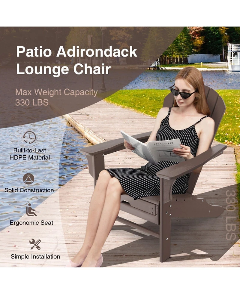 Gouun Outdoor Hdpe Adirondack Chair with Retractable Pull-Out Ottoman, in Seat