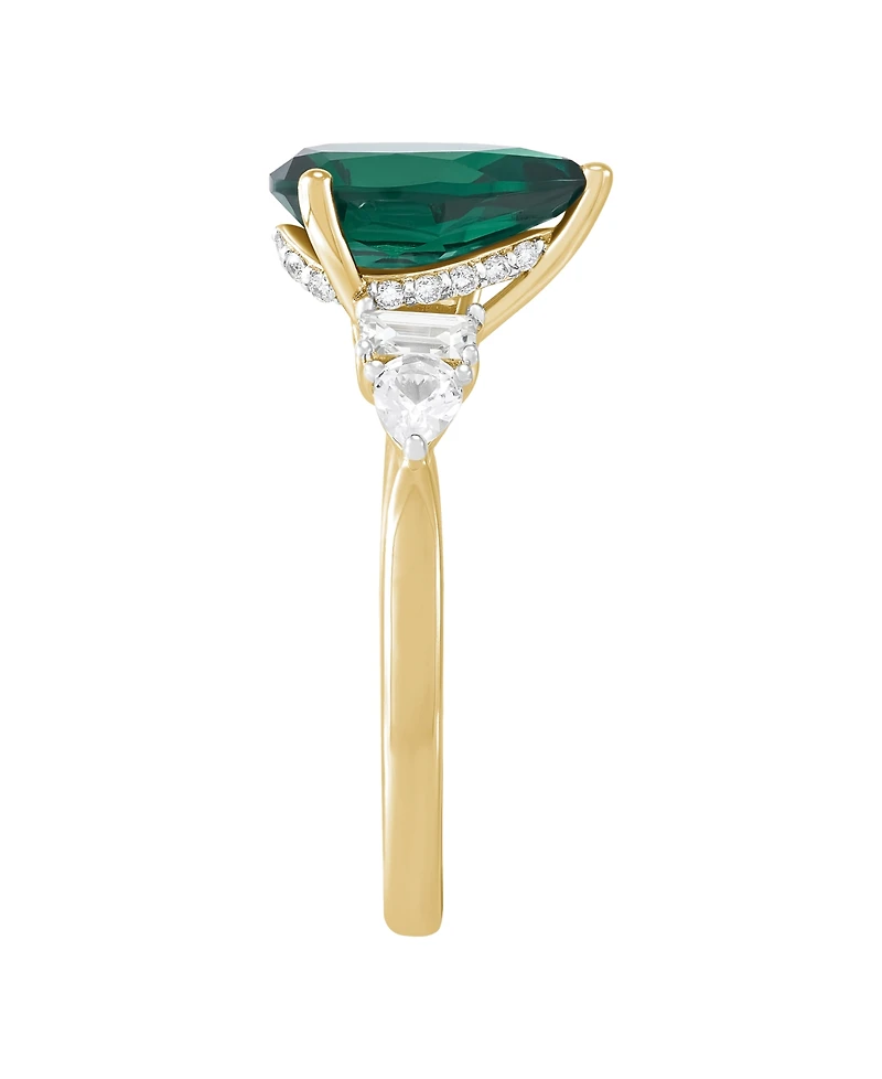 Macy's Lab Grown Emerald (2 ct. t.w.) and Lab Grown White Sapphire (3/4 ct. t.w.) Ring in 14k Yellow Gold-Plated Sterling Silver