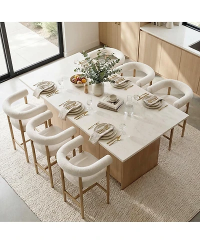 Maison Boucle 24" Boucle Counter Height Stools with Arms Set of 6, Kitchen Island