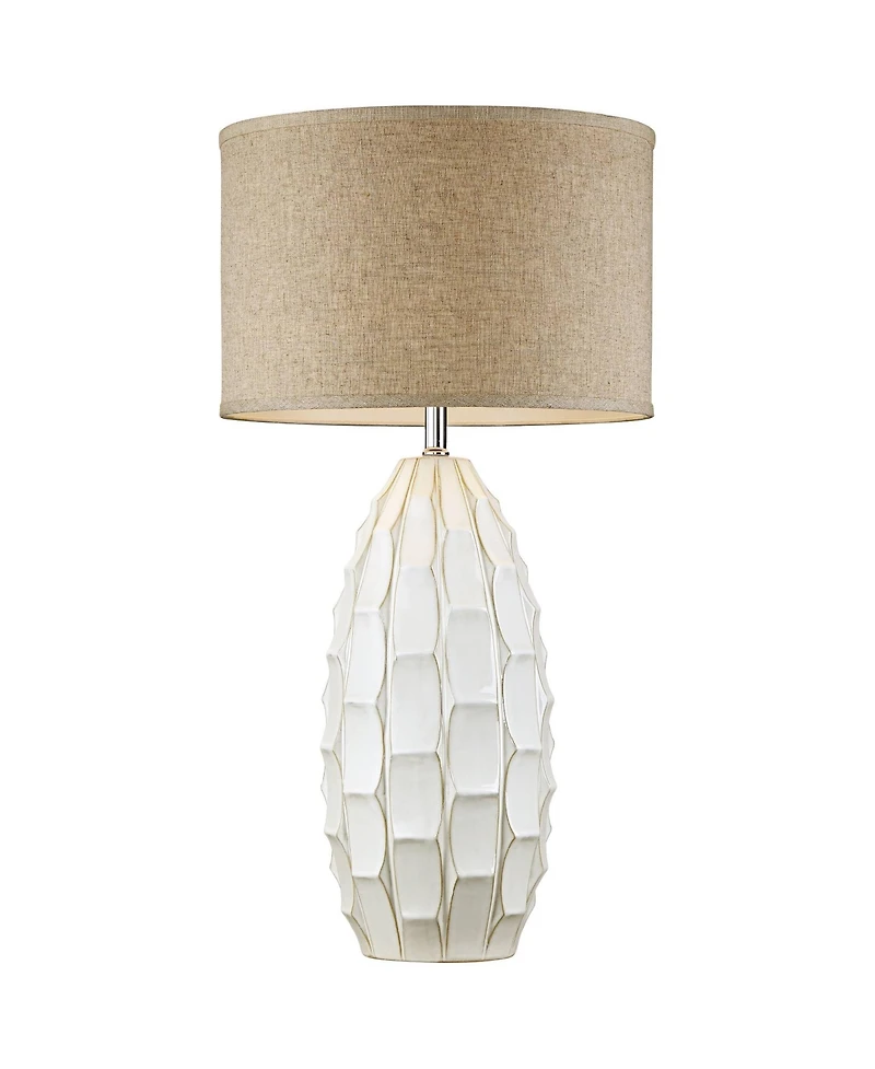 Possini Euro Design Cosgrove Modern Mid Century Table Lamp 32 3/4" Tall Glazed Ceramic with Table Top Dimmer Fabric Drum Shade for Bedroom