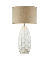 Possini Euro Design Cosgrove Modern Mid Century Table Lamp 32 3/4" Tall Glazed Ceramic with Table Top Dimmer Fabric Drum Shade for Bedroom