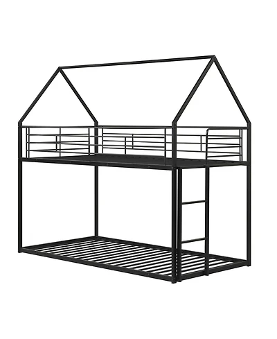 Slickblue Metal Bunk Bed with Roof Design and Ladder for Kids Small Spaces