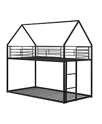 Slickblue Metal Bunk Bed with Roof Design and Ladder for Kids Small Spaces