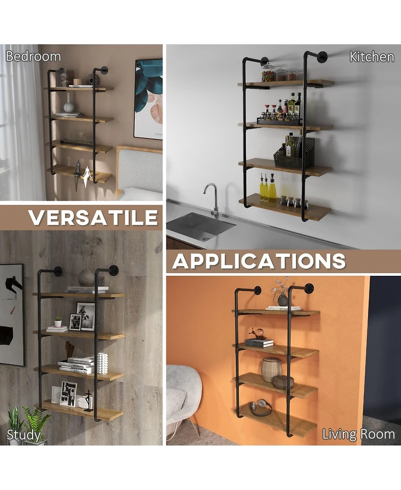 Homcom Industrial Multi-Tier Shelf Wall-Mounted Floating Shelf Utility Bookcase