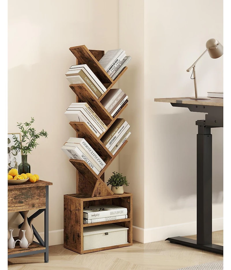 Slickblue Modern Tree Bookcase with Cabinet Storage Organizer Shelf