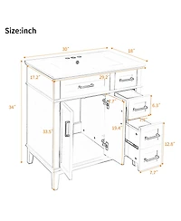 30 Inch Bathroom Vanity with Ceramic Sink Modern Storage Cabinet Soft Close Doors Deep and Standard Drawers Stylish for Small Bathrooms