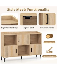 Bookcase Storage Cabinet with 3 Doors and Open Compartments