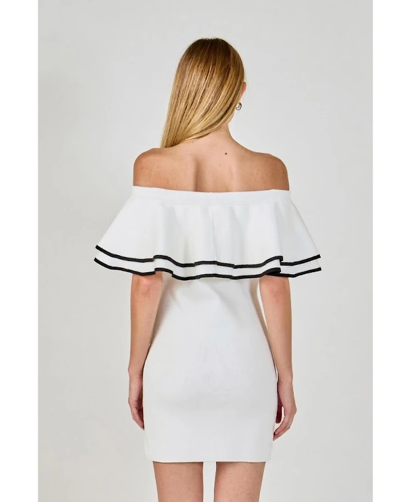 endless rose Women's Off Shoulder Ruffle Mini Dress