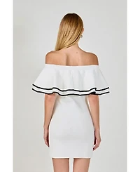 endless rose Women's Off Shoulder Ruffle Mini Dress