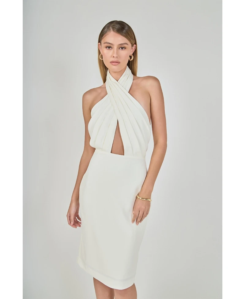 endless rose Women's Draped Halter Midi Dress