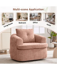 Rainsken 360degree(s) Swivel Barrel Accent Chair, Chenille Fabric Sofa Chair with Dual-Layer Cushion, 36.6" Round Swivel Chair for Living Room