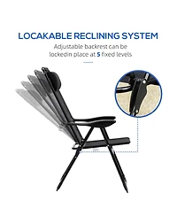 Outsunny Set of 2 Folding Patio Chairs, Camping Chairs with Adjustable Sling Back, Removable Headrest, Armrest for Garden, Backyard, Lawn, Black