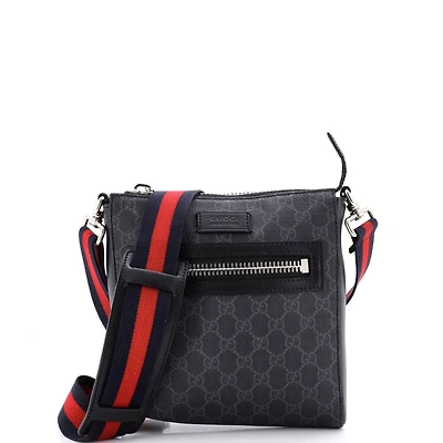 Pre-Owned Gucci Small Web Strap Front Zip Messenger Bag Gg Coated Canvas