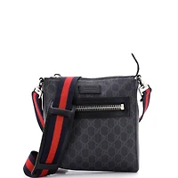 Pre-Owned Gucci Small Web Strap Front Zip Messenger Bag Gg Coated Canvas
