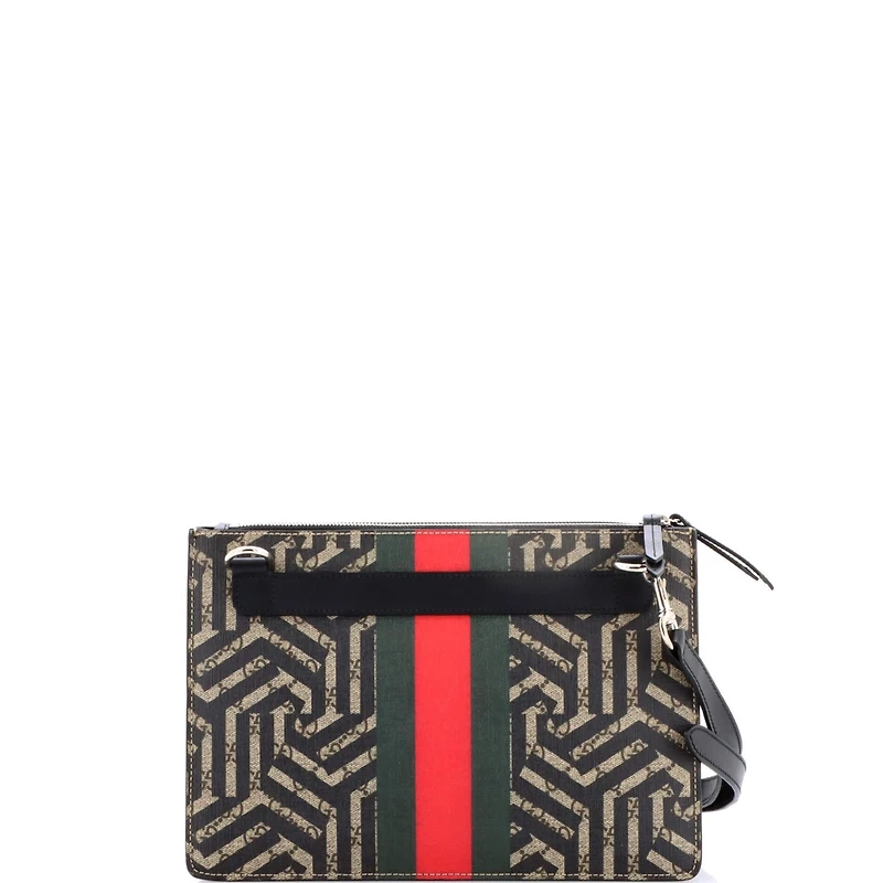 Pre-Owned Gucci Small Bee Web Zip Messenger Bag Caleido Gg Coated Canvas