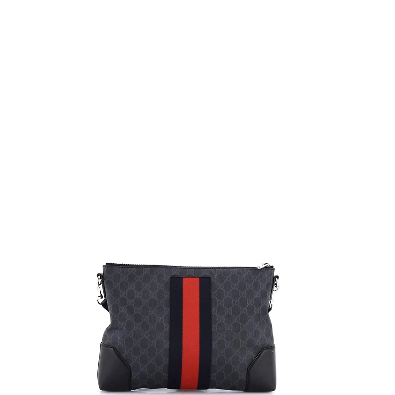 Pre-Owned Gucci Medium Web Zip Flat Messenger Gg Coated Canvas