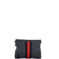 Pre-Owned Gucci Medium Web Zip Flat Messenger Gg Coated Canvas