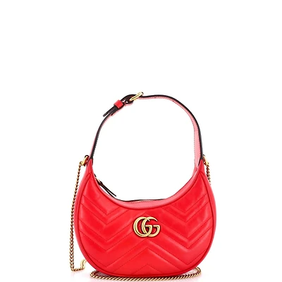 Pre-Owned Gucci Mini Gg Marmont Half Moon Hobo Matelasse Leather