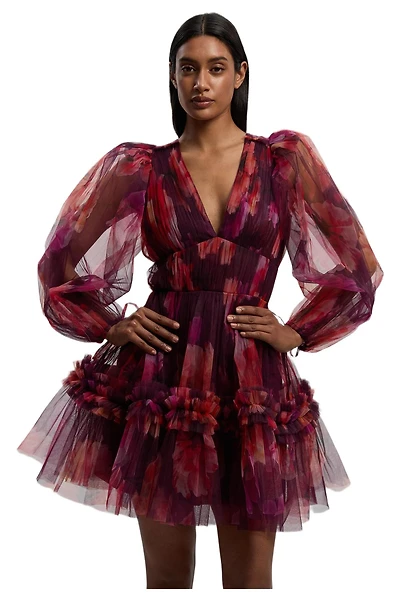 Karen Millen Women's Tulle Balloon Sleeve Mini Dress