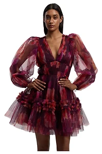 Karen Millen Women's Tulle Balloon Sleeve Mini Dress