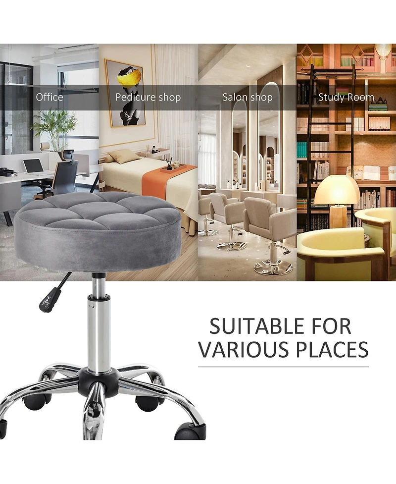 Homcom Round Vanity Stool with Height Adjustable Lift & Luxury Style Upholstery