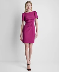 Dkny Women's Short-Sleeve Boat Neck Ruched Dress