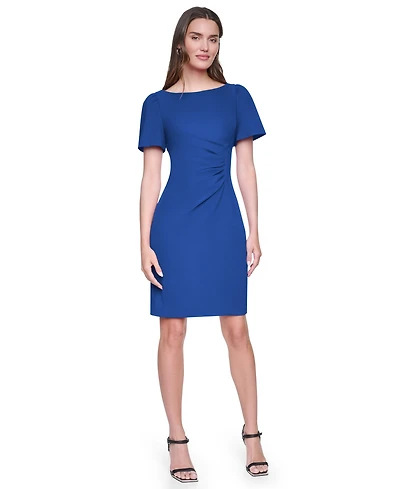 Dkny Women's Short-Sleeve Boat Neck Ruched Dress