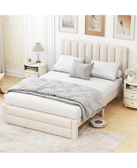 Slickblue Upholstered Bed Frame with Storage Drawer and Vertical Channel Tufted Headboard