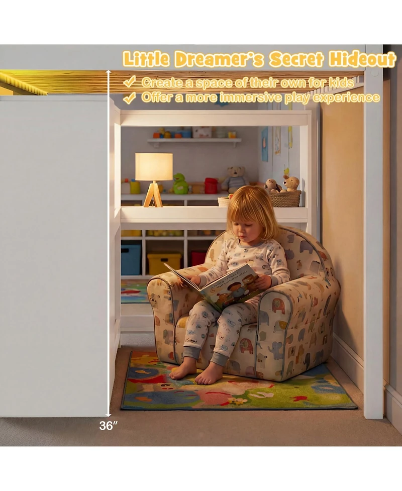 Slickblue Loft Bed for Kids with Led Lighting and Spacious Under Area Study or Play
