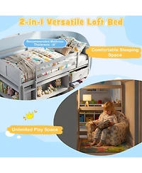 Slickblue Loft Bed for Kids with Led Lighting and Spacious Under Area Study or Play