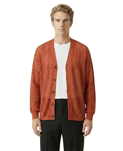 Modenaire Men's Open-Knit Button-Front Textured Cardigan