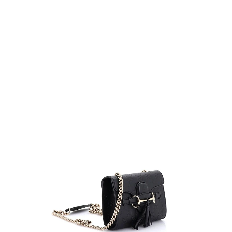 Pre-Owned Gucci Mini Emily Chain Flap Bag Guccissima Leather
