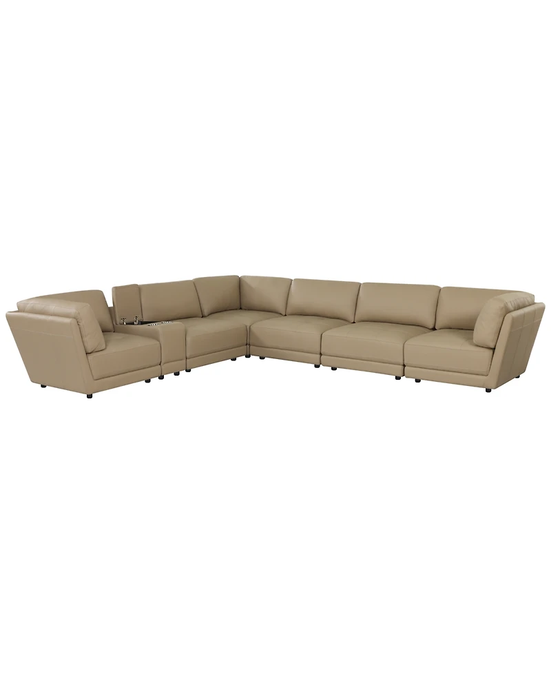 Versa 7-Pc. L-Shape Leather Sectional with Console