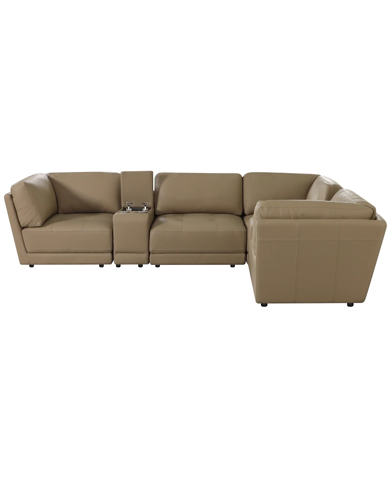 Versa 6-Pc. L-Shape Leather Sectional with 2 Consoles