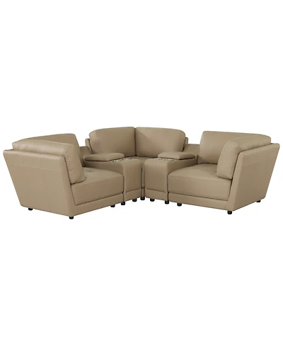 Versa 5-Pc. L-Shape Leather Sectional with 2 Consoles