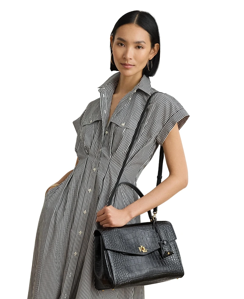 Lauren Ralph Farrah Soft Embossed Medium Leather Satchel Handbag