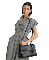 Lauren Ralph Farrah Soft Embossed Medium Leather Satchel Handbag