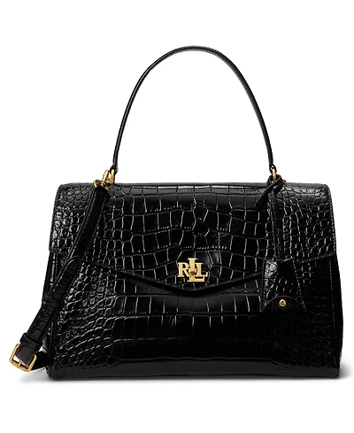 Lauren Ralph Farrah Soft Embossed Medium Leather Satchel Handbag