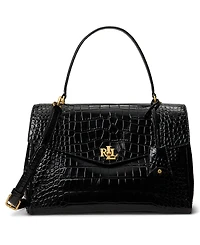 Lauren Ralph Farrah Soft Embossed Medium Leather Satchel Handbag