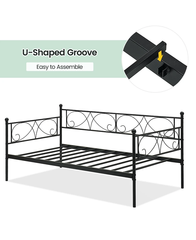 Homfan Metal Daybed Frame with Curved Flower Design, Slat Support, Underbed Storage, No Box Spring Needed
