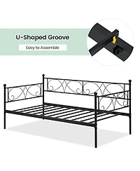 Homfan Metal Daybed Frame with Curved Flower Design, Slat Support, Underbed Storage, No Box Spring Needed