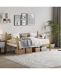 Homfan Metal Daybed Frame with Curved Flower Design, Metal Slat Support, Underbed Storage, No Box Spring Needed