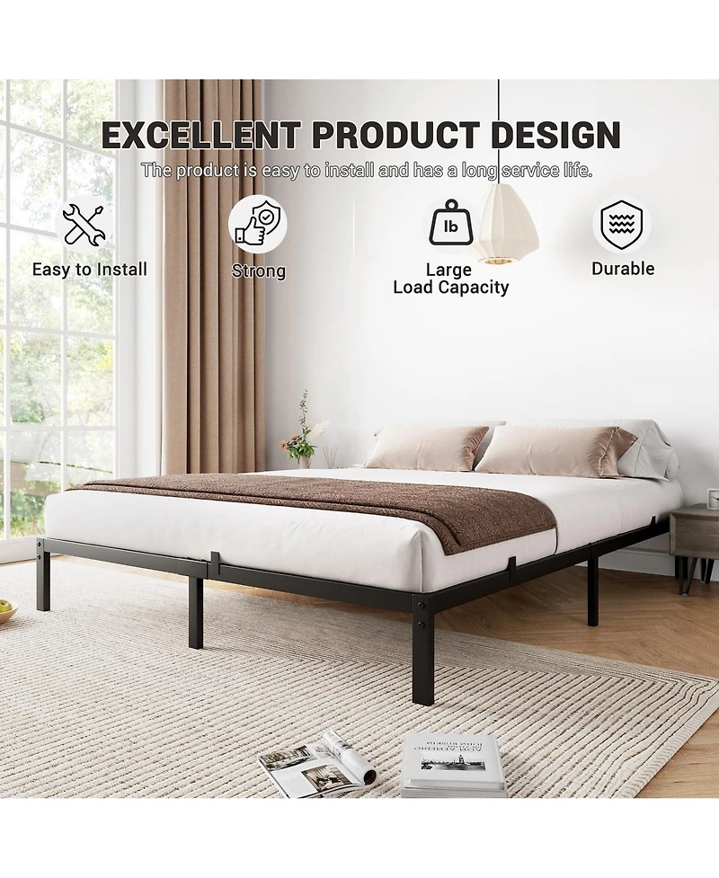 Homfan Metal Platform Bed Frame with Steel Slats, Low Profile Mattress Foundation and Underbed Space