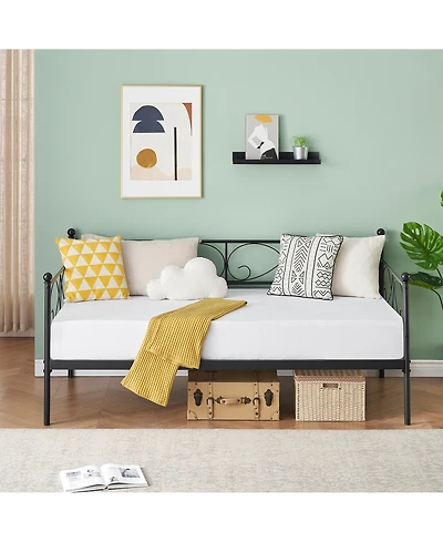 Homfan Metal Daybed Frame with Curved Flower Design, Slat Support, Underbed Storage, No Box Spring Needed