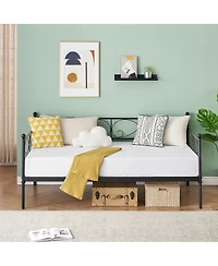 Homfan Metal Daybed Frame with Curved Flower Design, Slat Support, Underbed Storage, No Box Spring Needed
