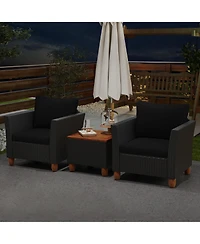 3PCS Outdoor Patio Rattan Furniture Set Wooden Table Cushioned Sofa